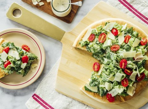 Chopped Caesar Salad and Cheese Pizza