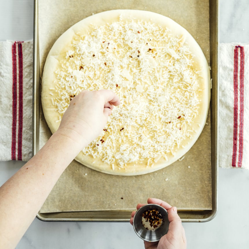 Chopped Caesar Salad on Cheese Pizzaa Crust Step1
