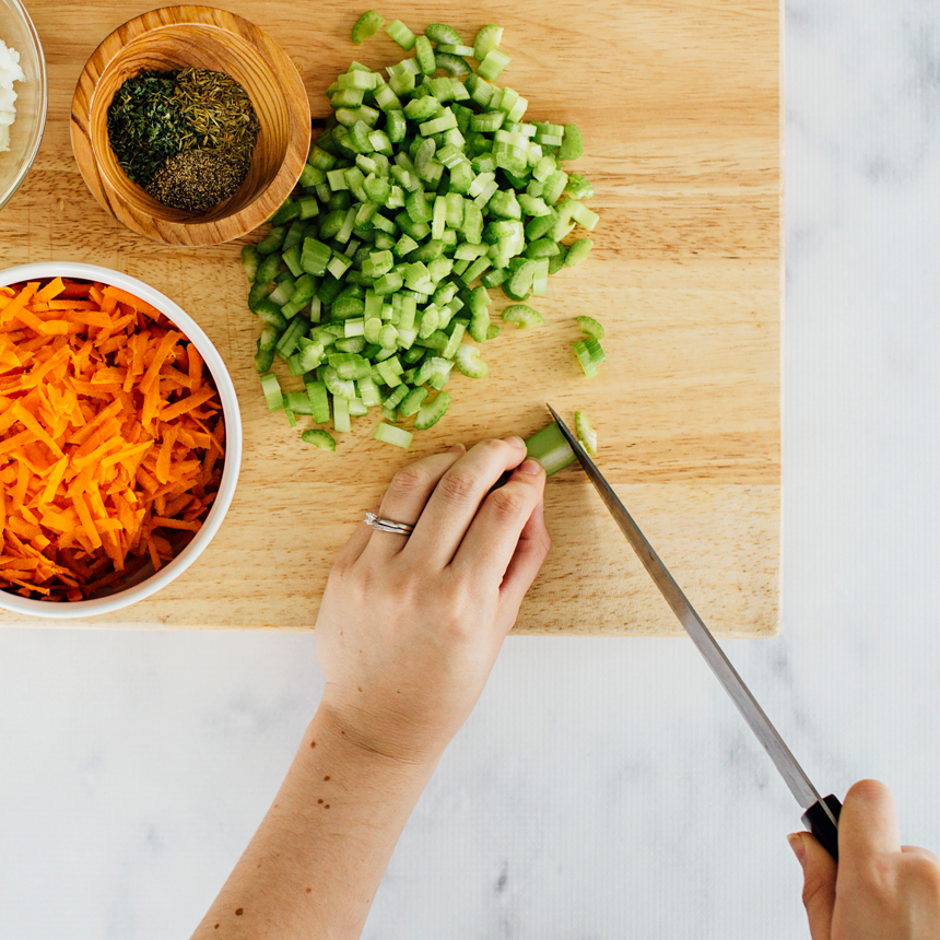 Classic Chicken Noodle Soup Step3 chop herbs and veggies