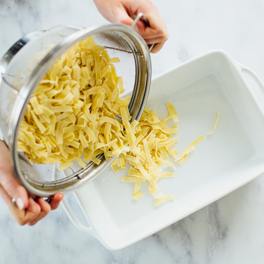 Creamy Turkey Noodle Bake 1 transfer noodles to baking dish