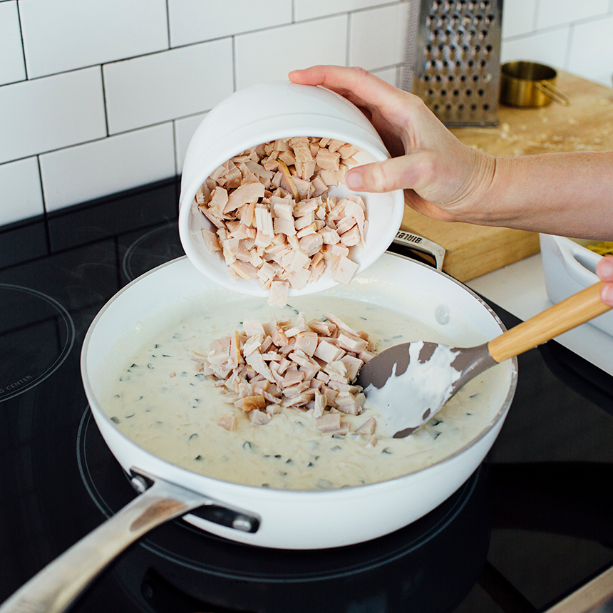 Creamy Turkey Noodle Bake 3 stir in cooked turkey