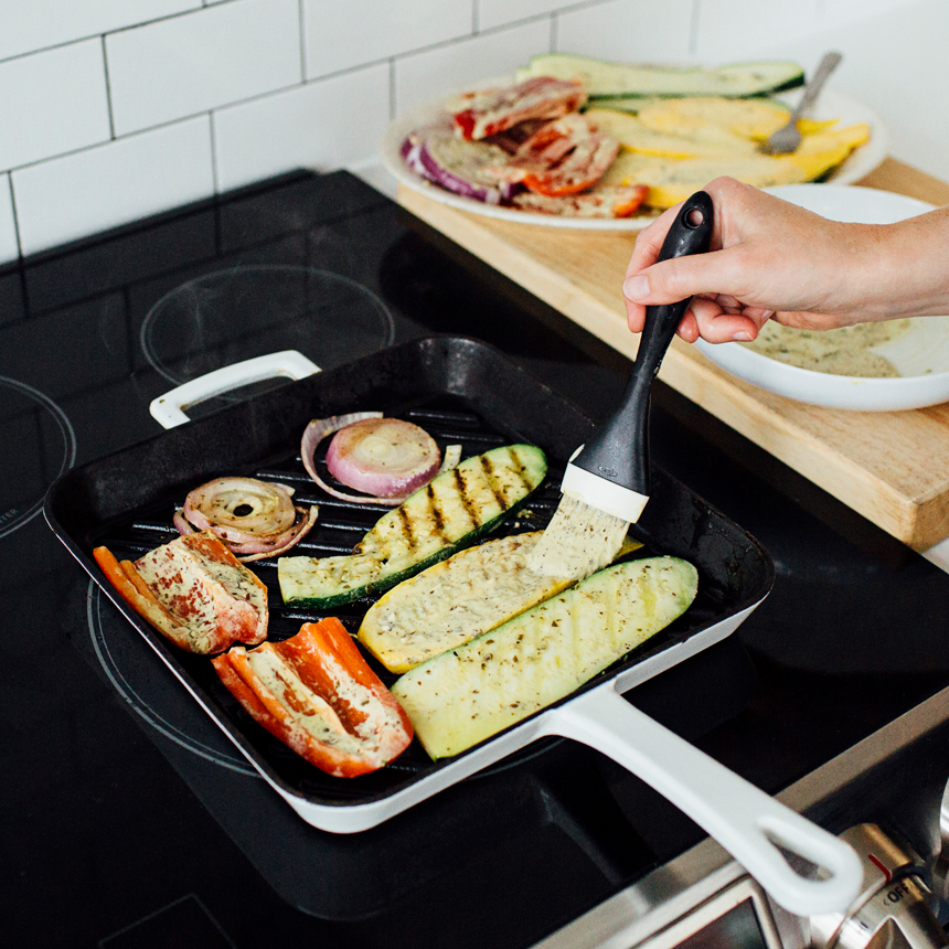 Grilled Vegetable Wrap Step2 brush marinade vegies while grilling