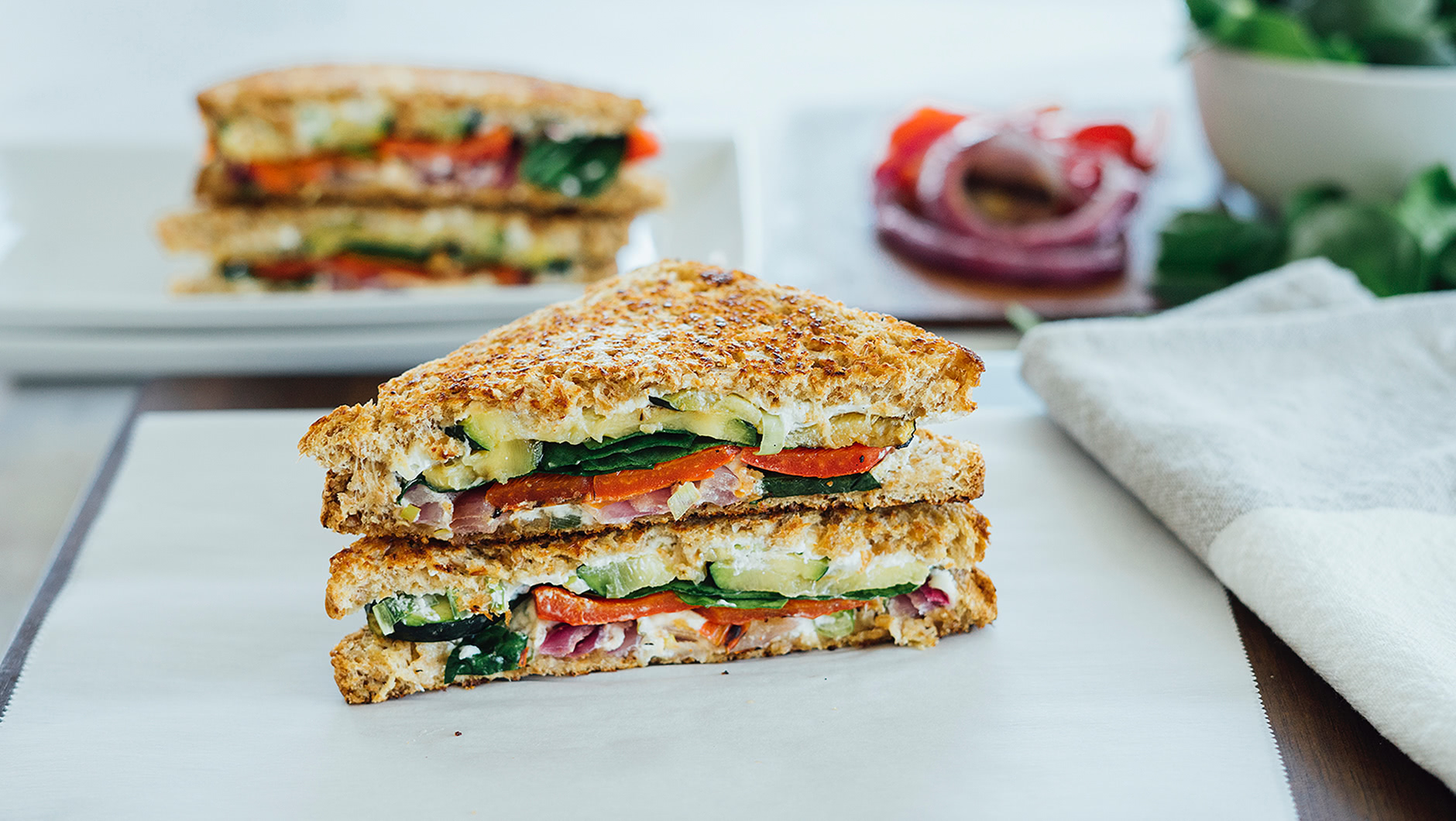 Spinach, Peppers, & Zucchini Grilled Cheese Recipe | What's for Dinner?