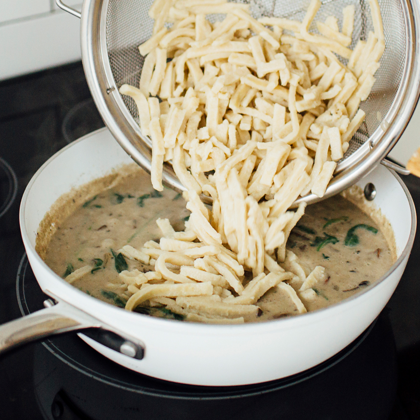 Mushroom Noodle Florentine Step6 add drained noodles