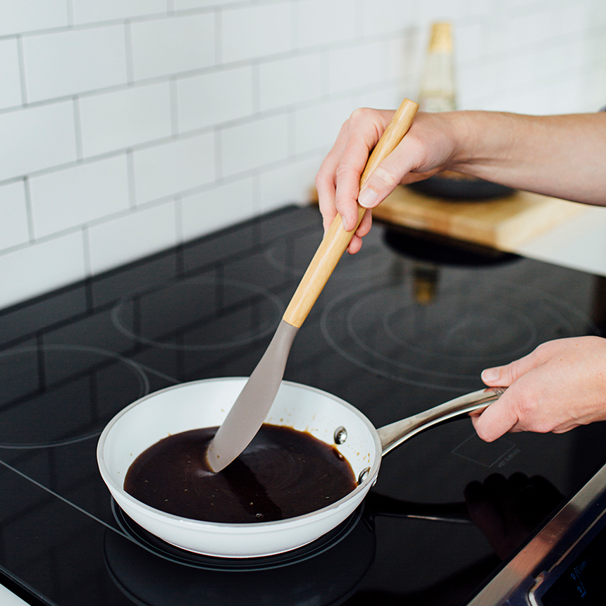 Roasted Pear Salad Step1 mix vinaigrette and sugar in sauce pan