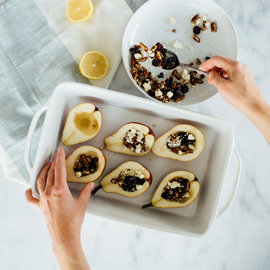 Roasted Pear Salad Step3 spoon filling into pears