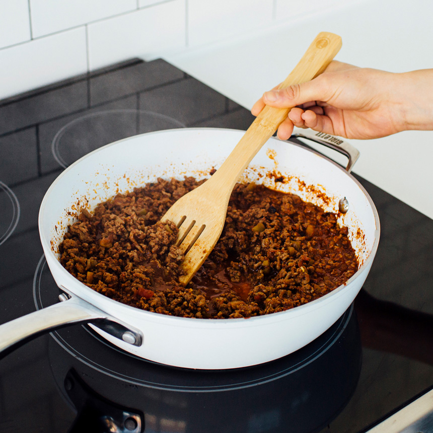 Southwest Chili Step1 saute ground meat