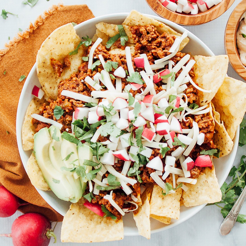 Southwest Chili Step4 top with radishes avocado cheese