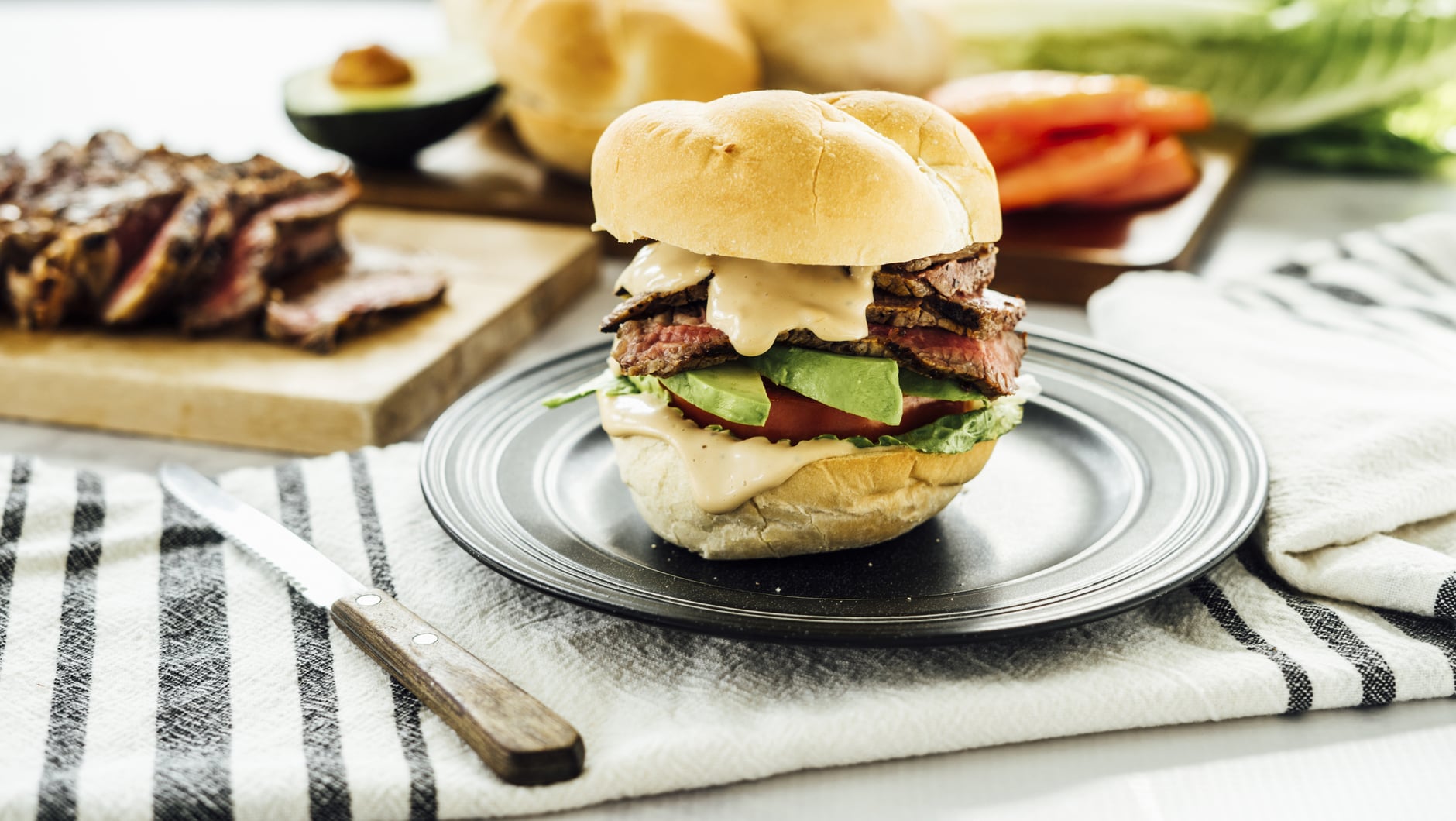 Steak Sandwiches with Tomato Avocado Hero
