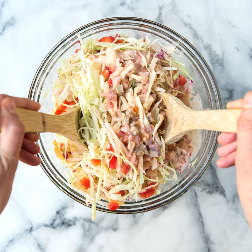 add dressing and mix