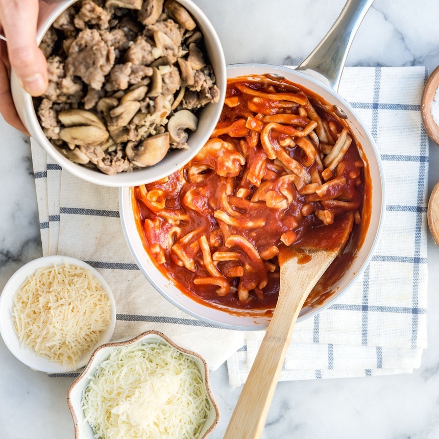 add sausage to pasta