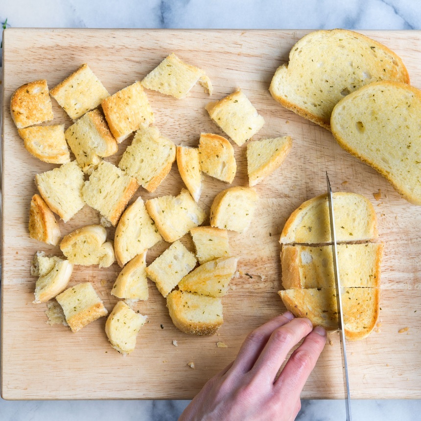 cbhop and place bread in dish