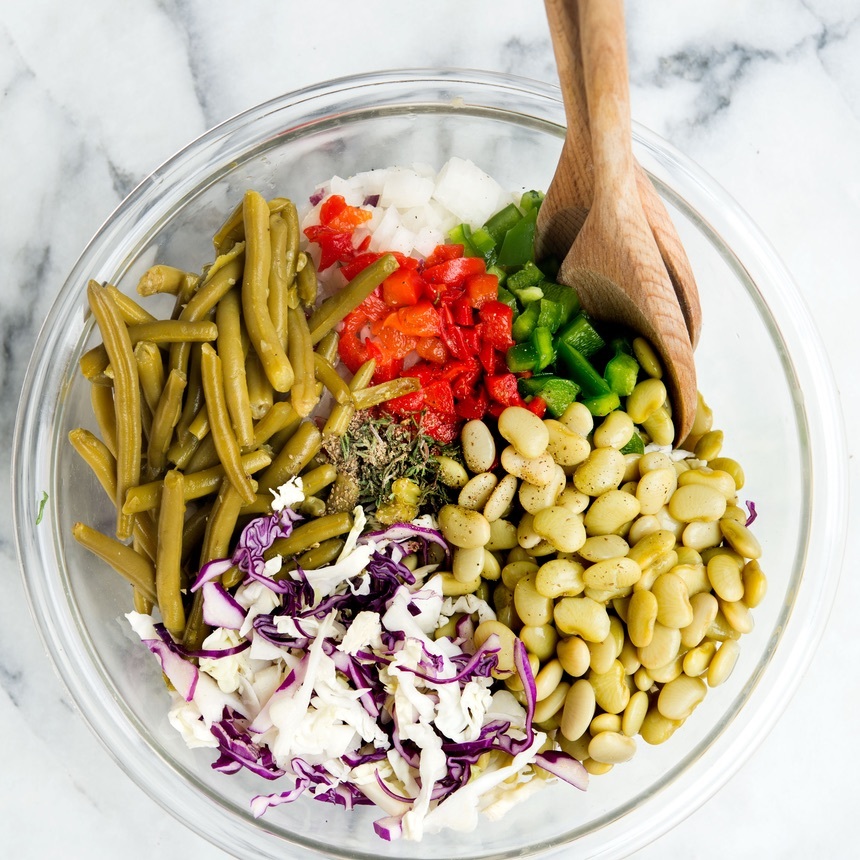 combine cabbage veggies beans