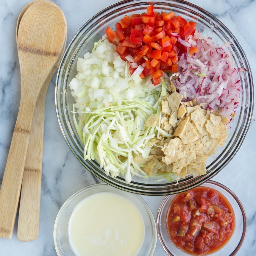 combine onions peppers radish