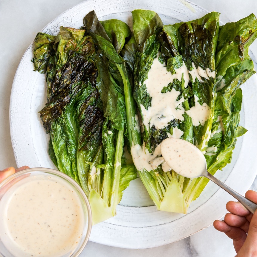 drizzle lettuce with dressing