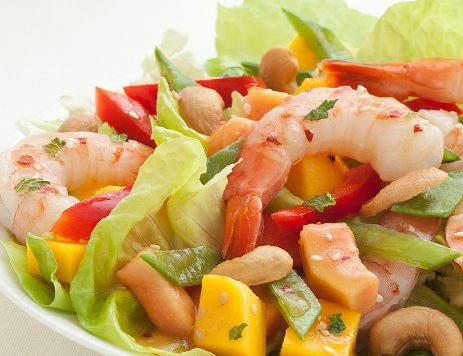 Ginger Sesame Shrimp and Tropical Fruits Salad