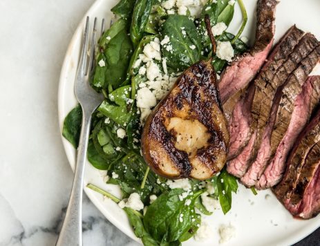 Balsamic Flank Steak with Grilled Pears & Gorgonzola