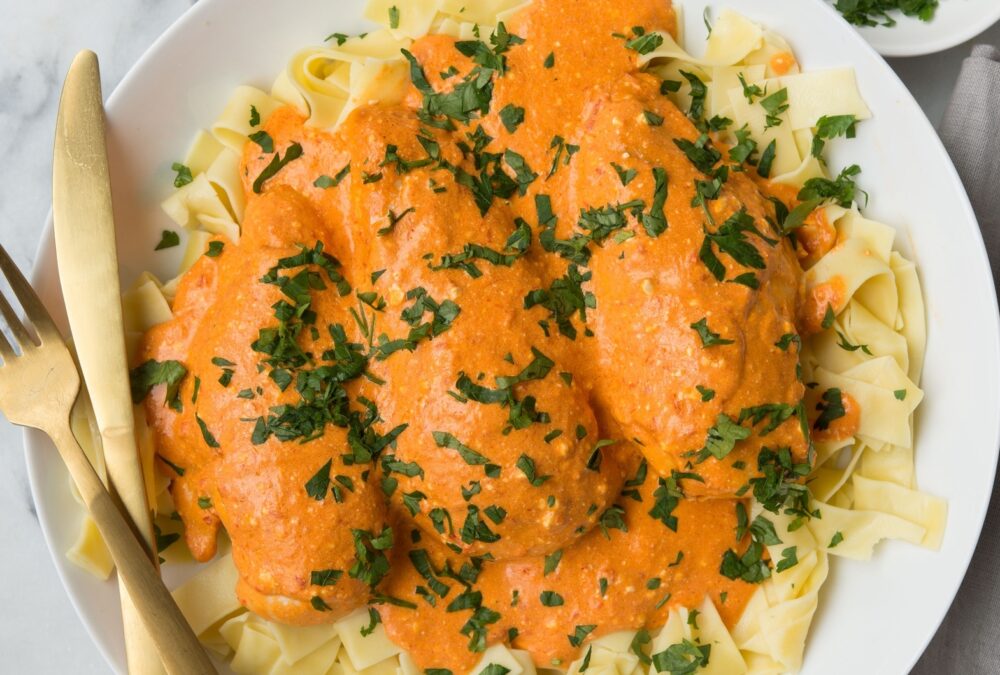 main chicken noodles red peppers