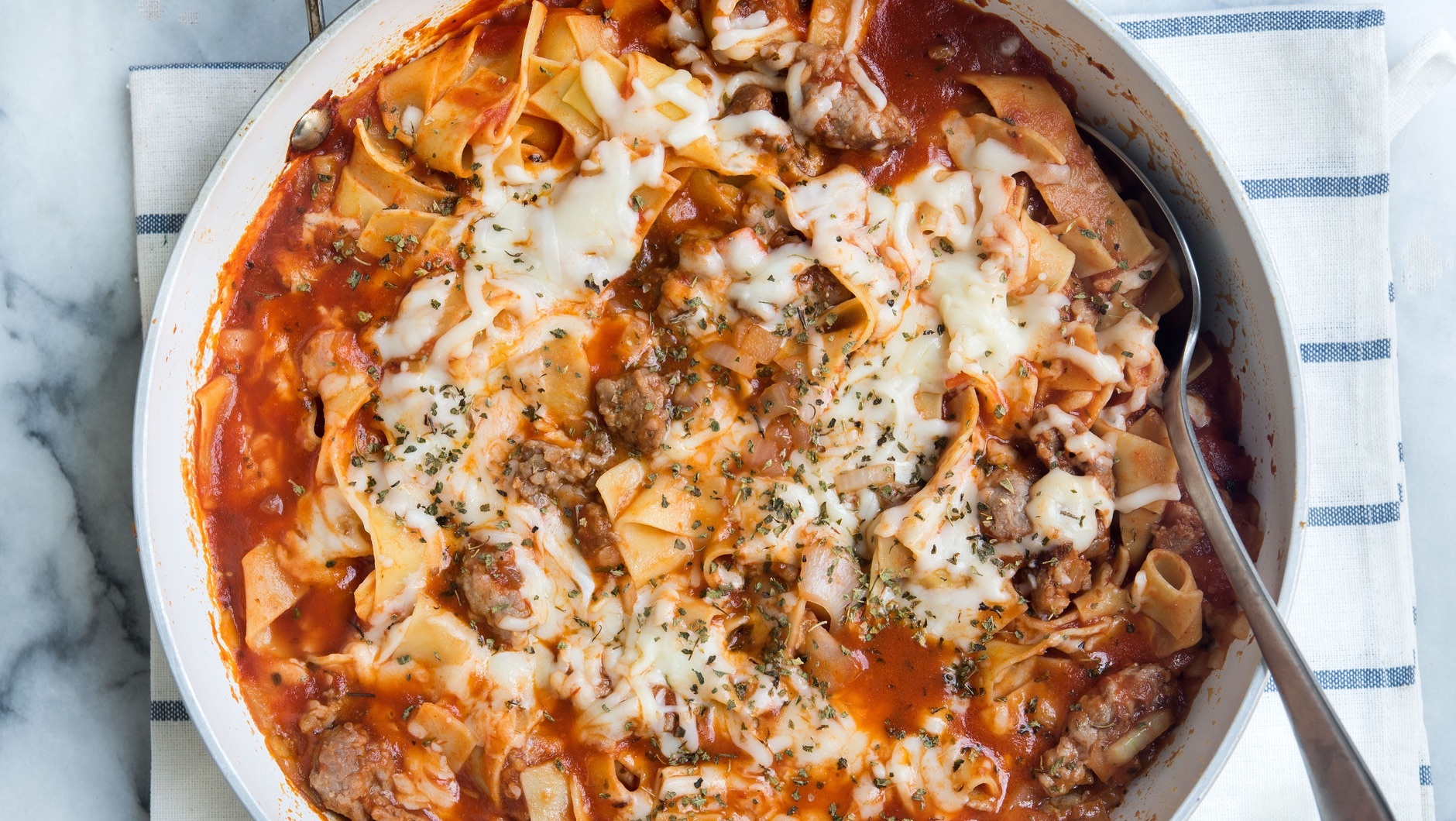 Italian Skillet Recipe With Extra Wide Noodles | What's for Dinner?