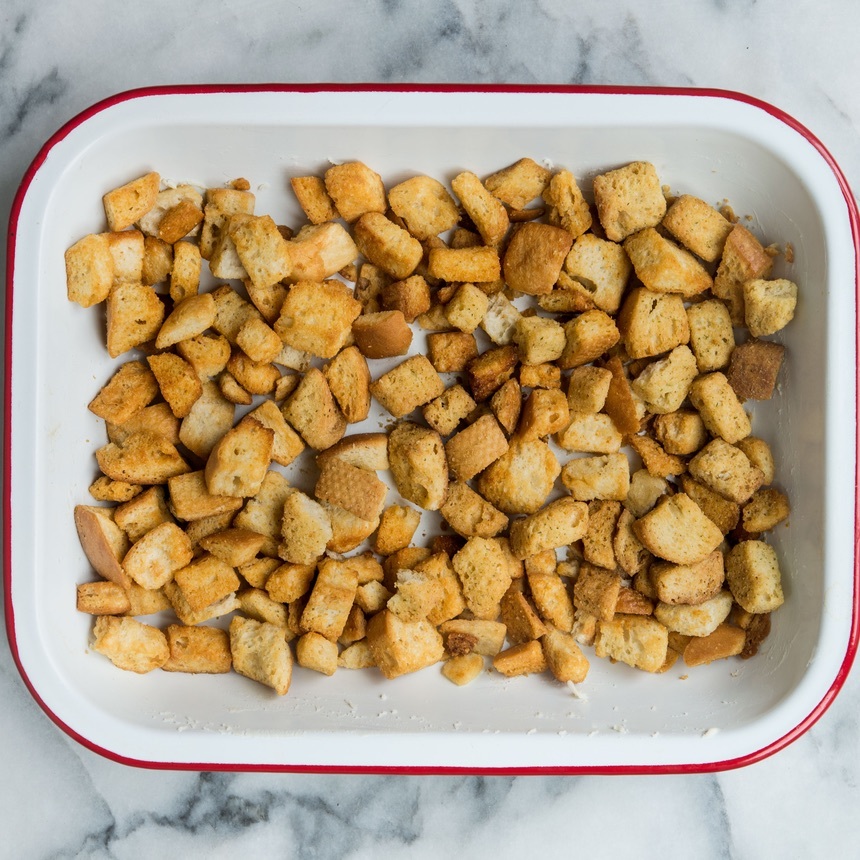 place croutons in dish