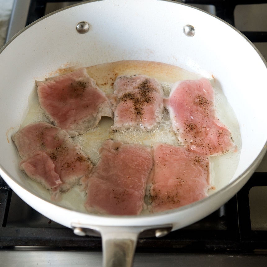 pork scallops in pan