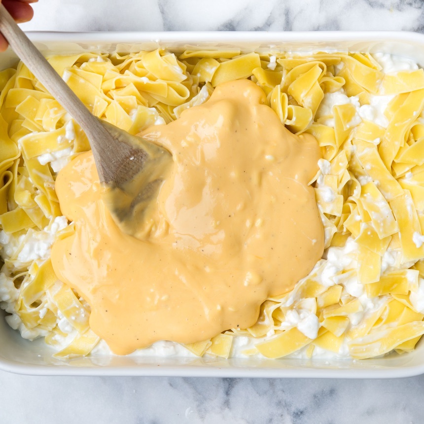 pour mixture on noodles