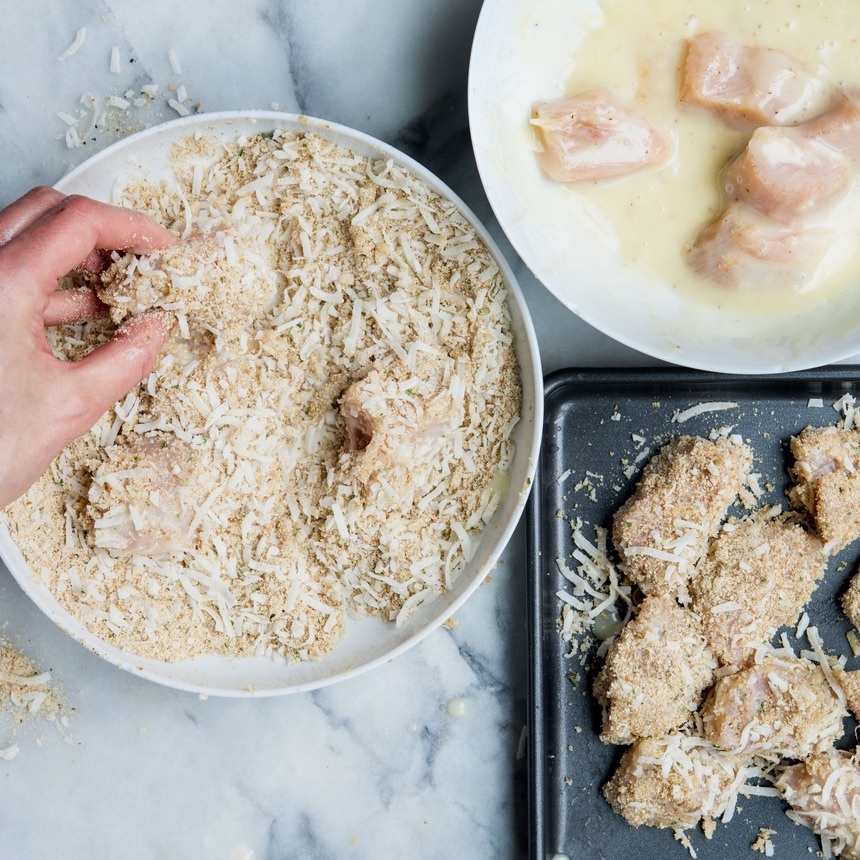 roll chicken in breadcrumbs