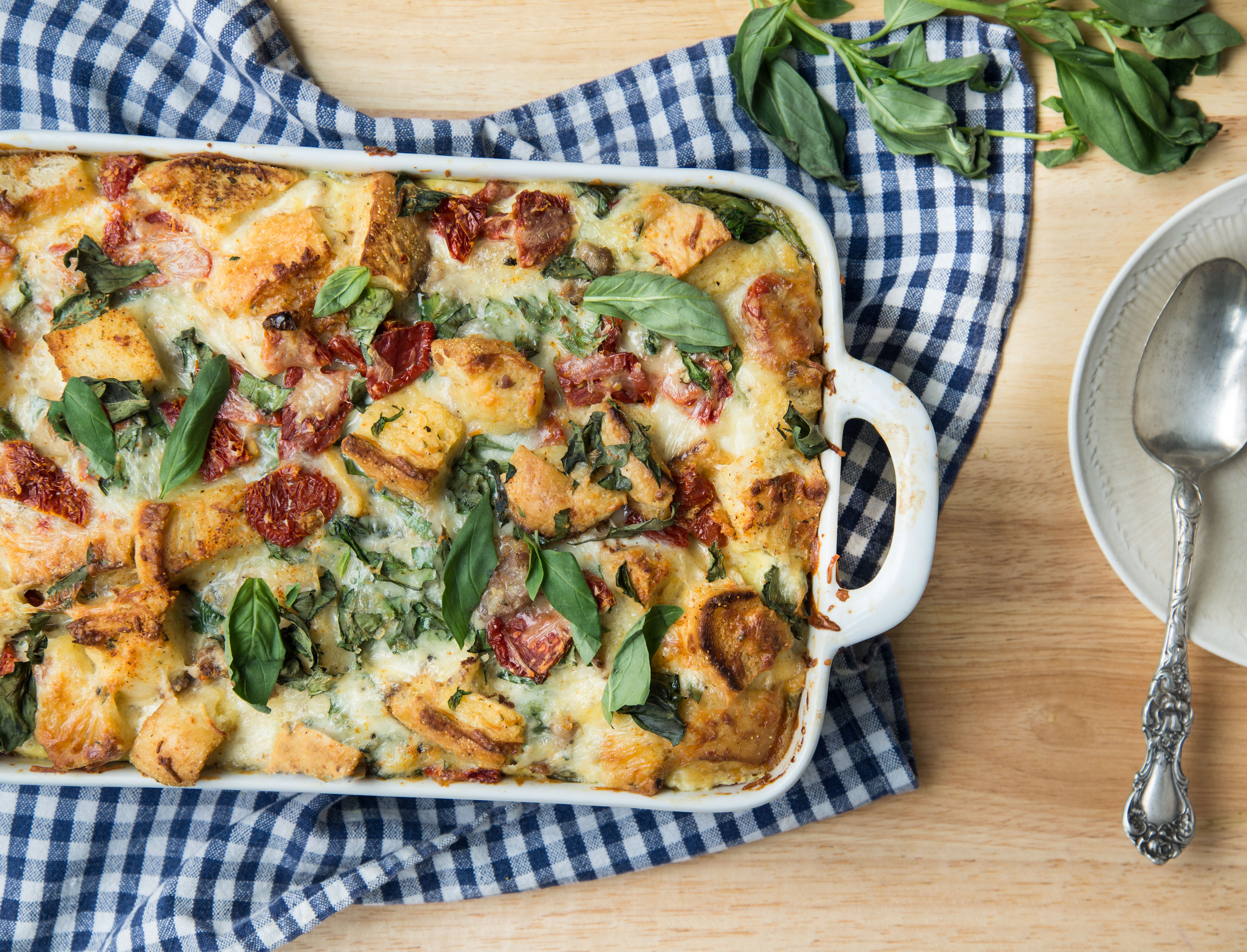 Mediterrameam Bread Casserole with Sausage