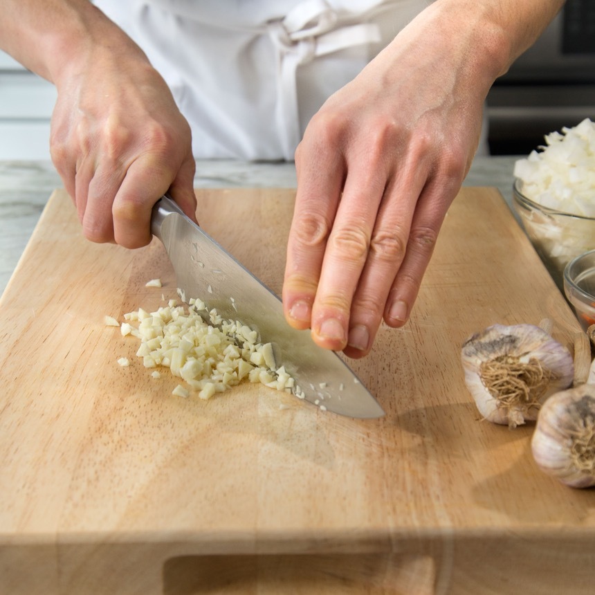 chopping garlic