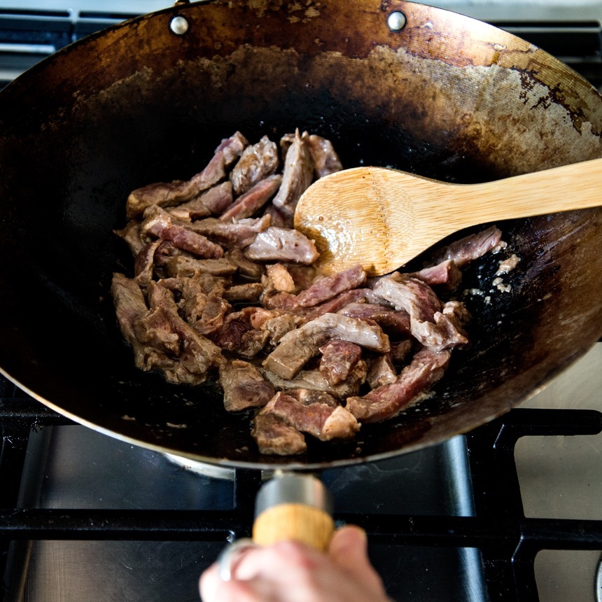 stir fry the beef