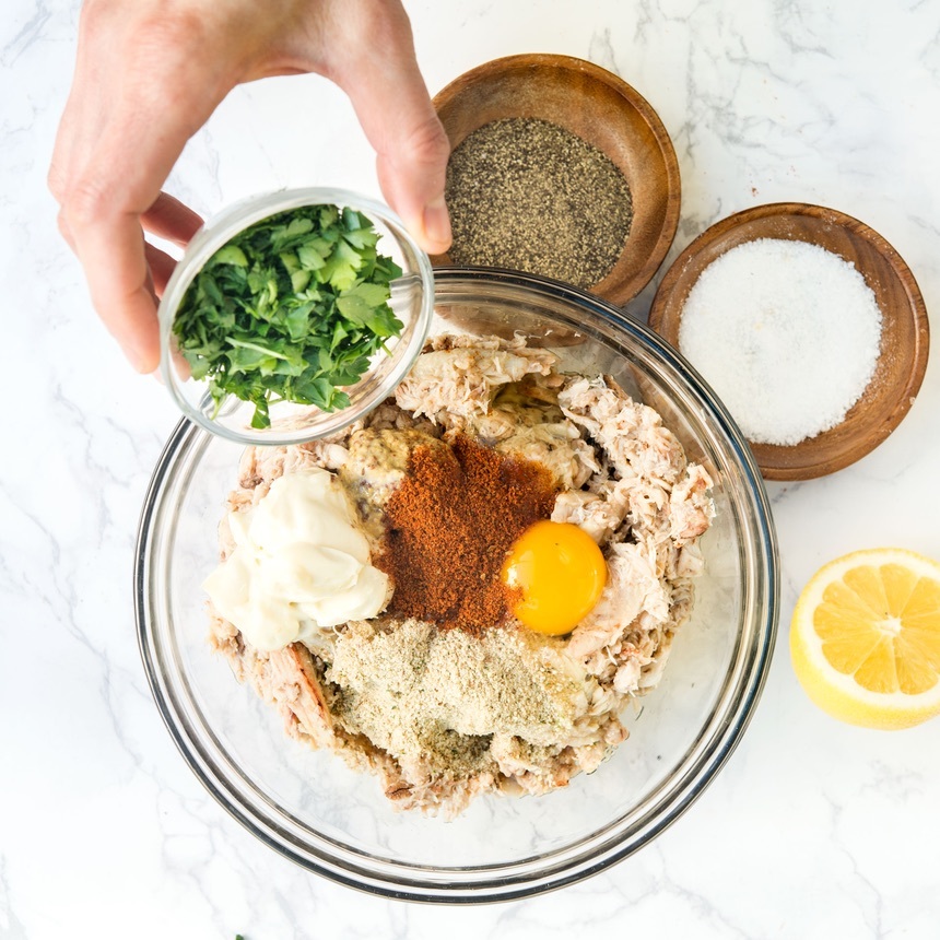 combine crab meat in bowl