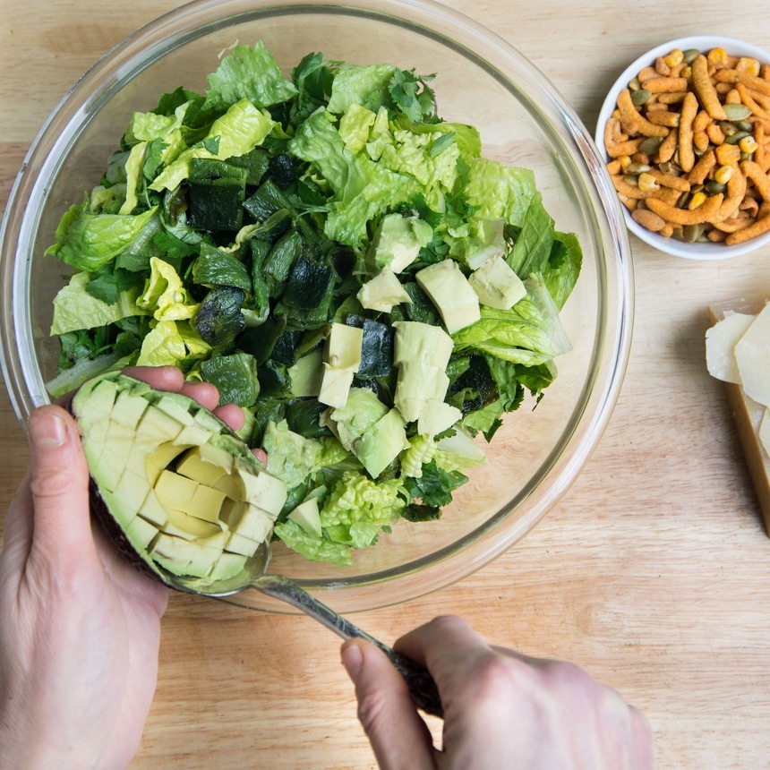 combine lettuce avocado
