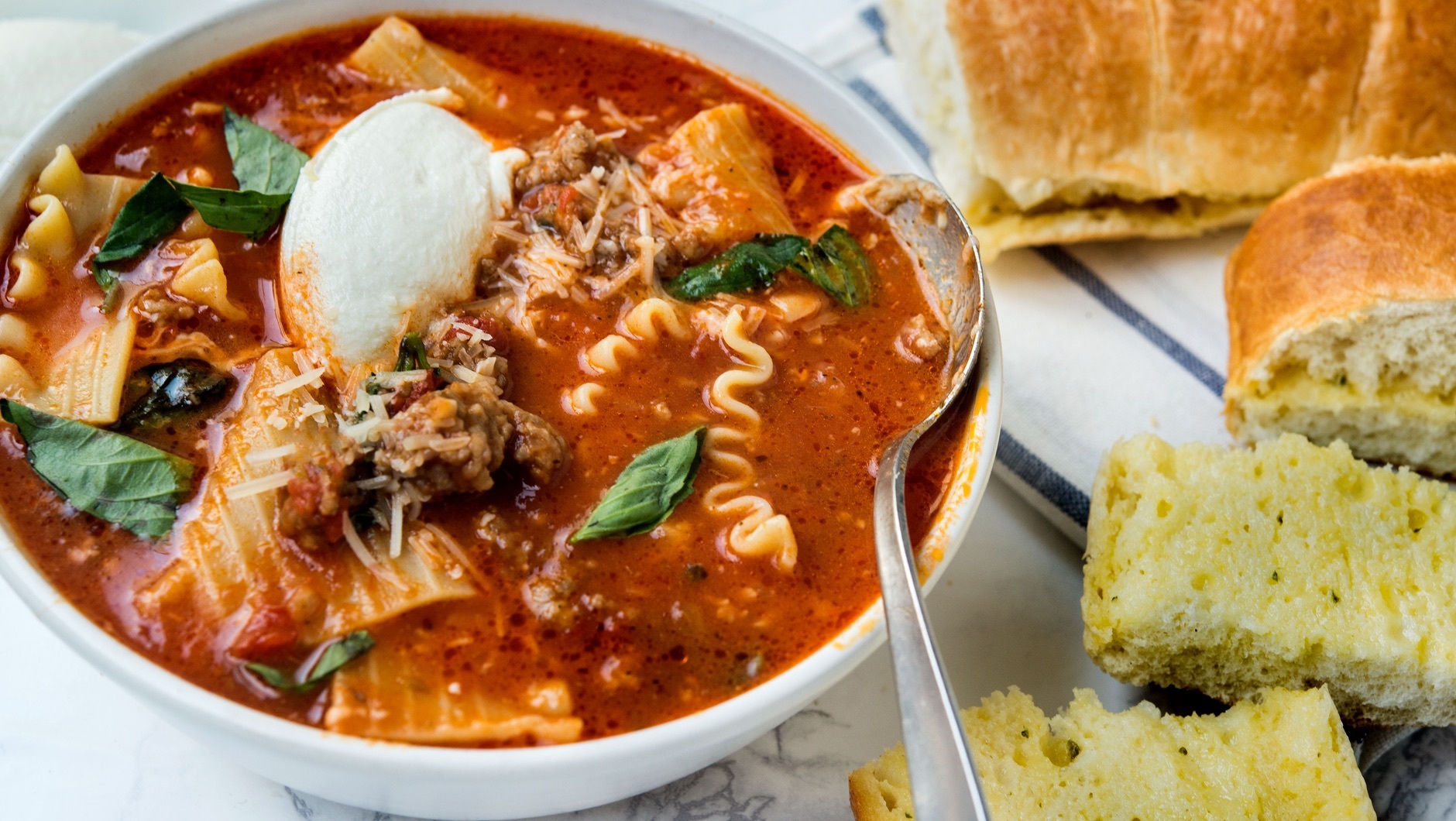 divide soup in bowls