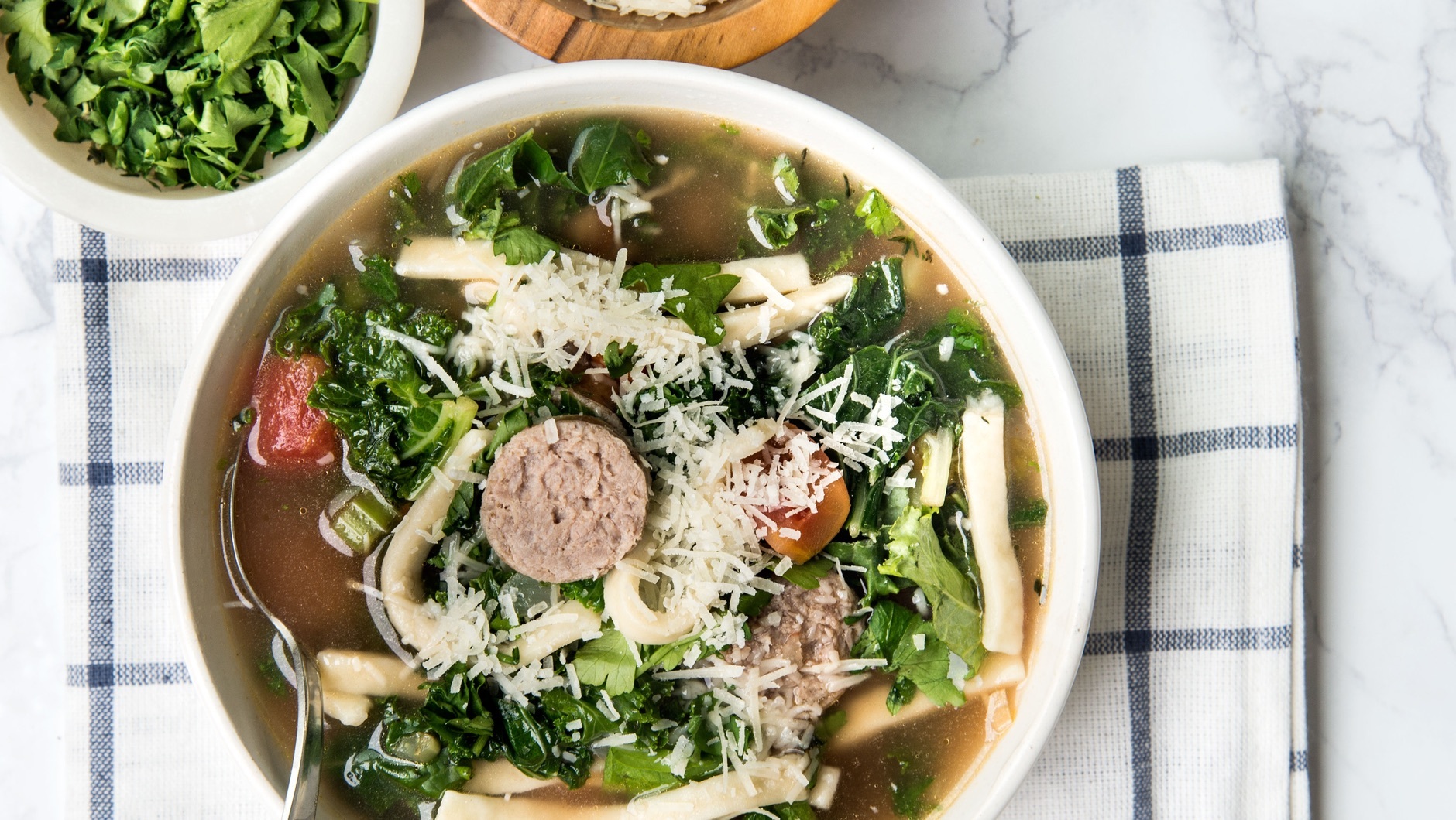 ladle soup into bowls