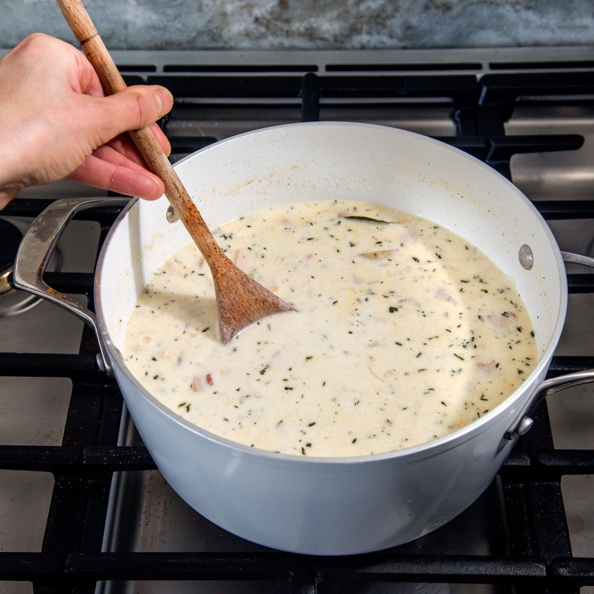 simmer the clam chowder