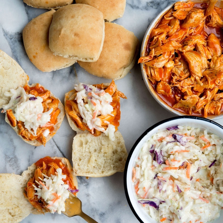top chicken with slaw