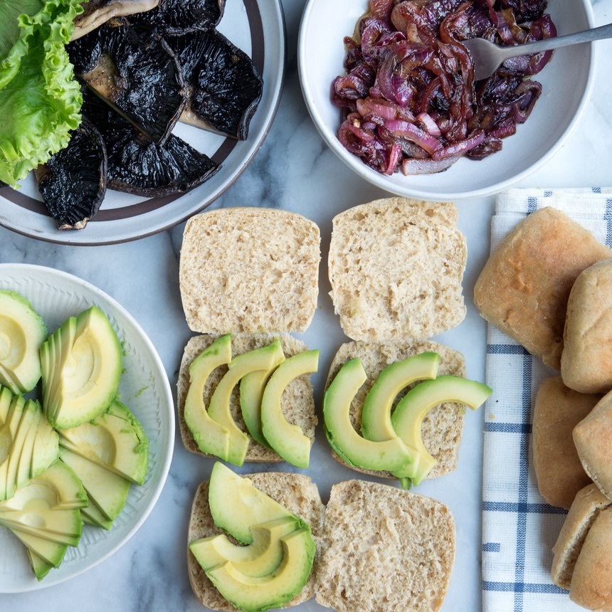 place avocado on rolls