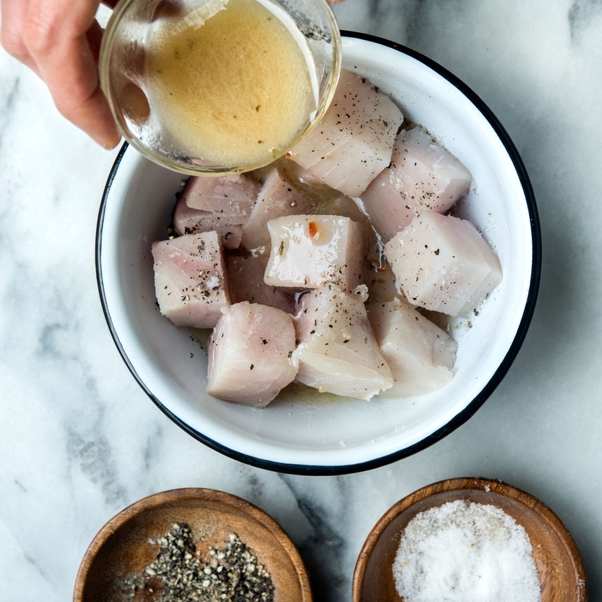 place swordfish in bowl