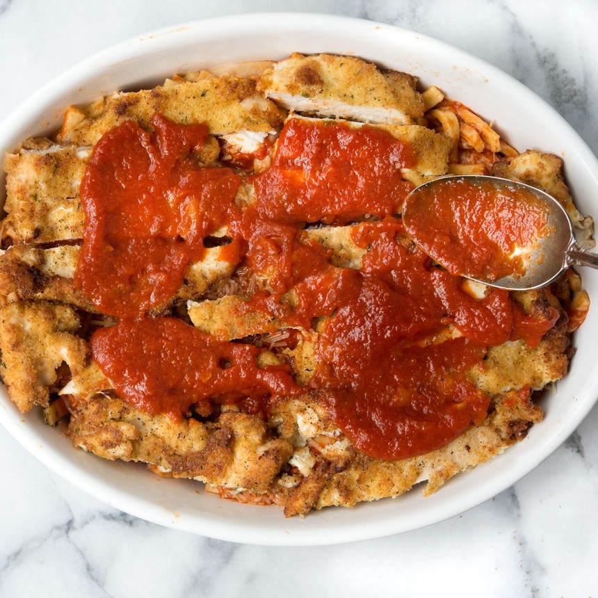 spread pasta in dish