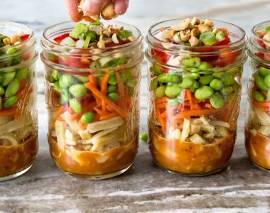 Asian Noodle Salad in a Jar with Spicy Peanut Dressing