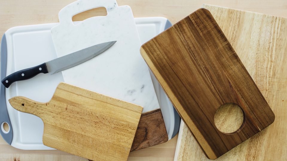 Small Wooden Cutting Board with Knife