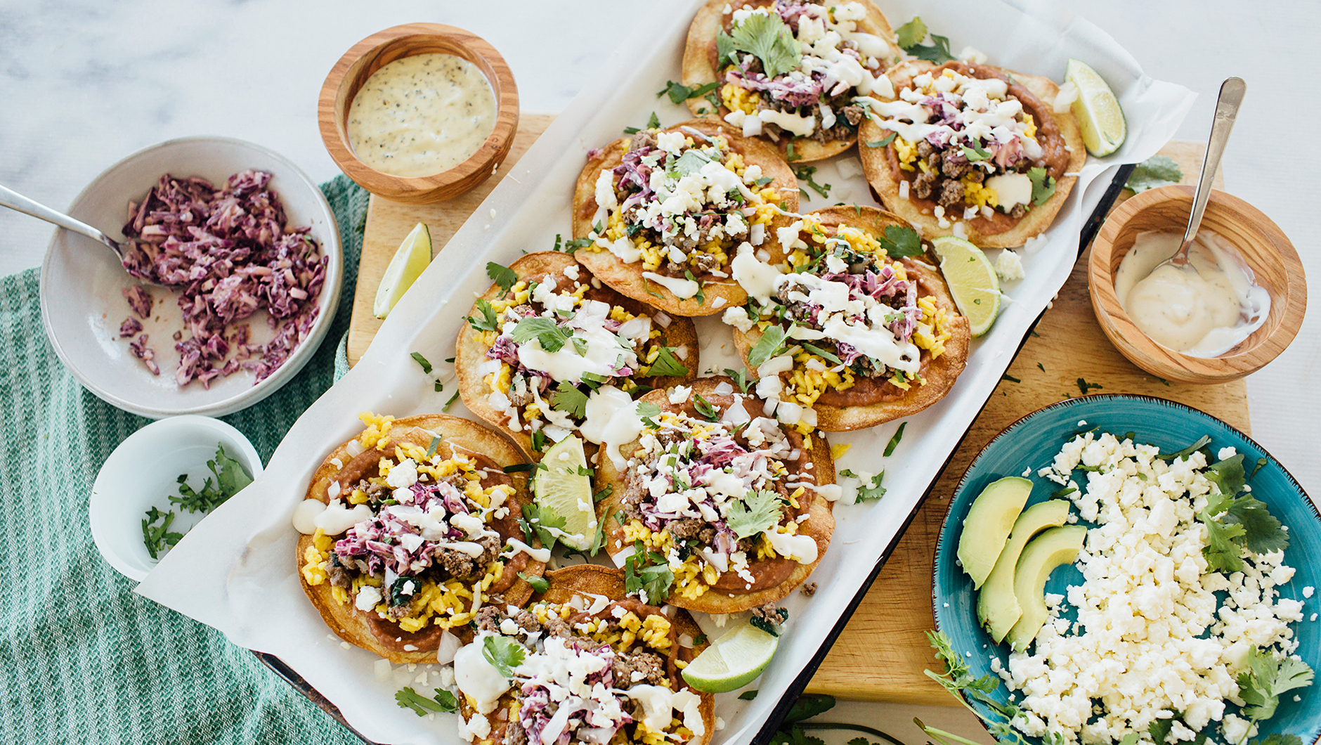 how to make beef tostadas with beans and rice