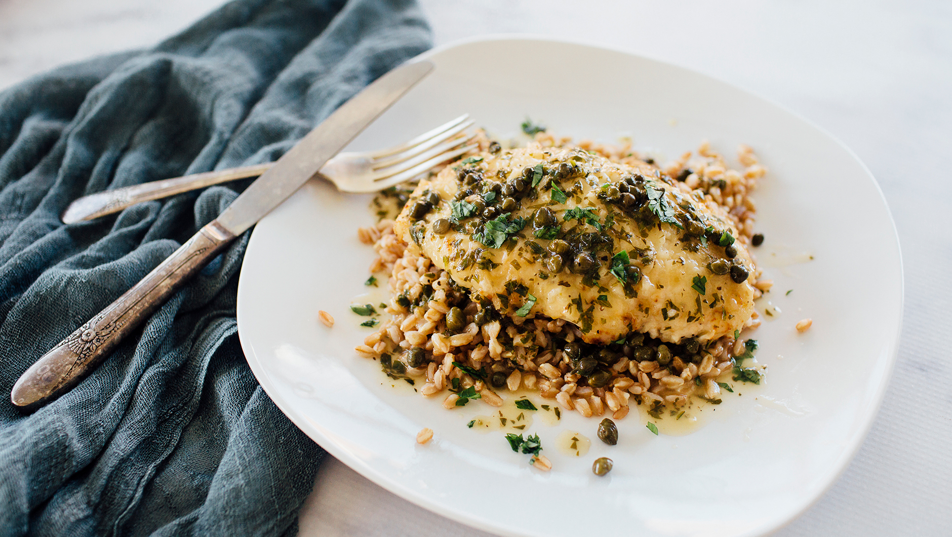 how to make chicken piccata with capers and farro