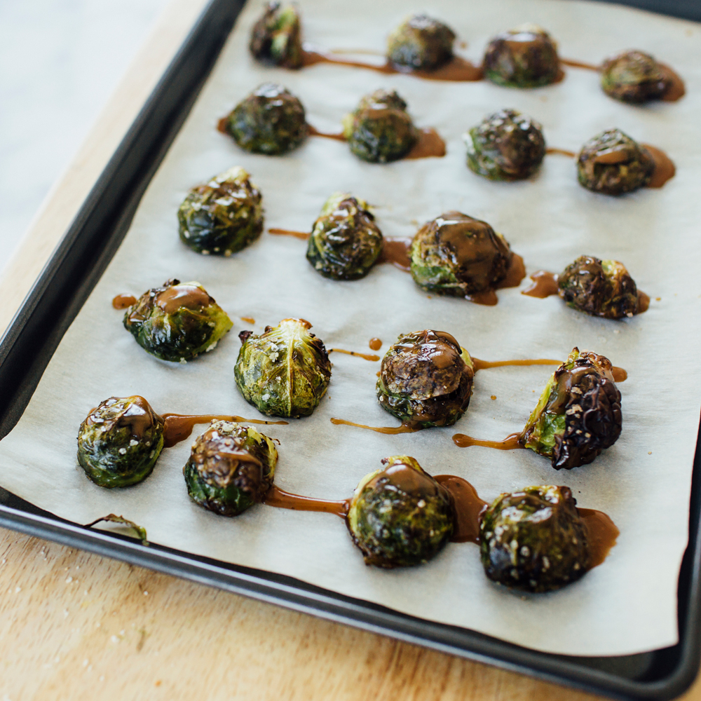 step2 drizzle brussel sprouts with balsamic