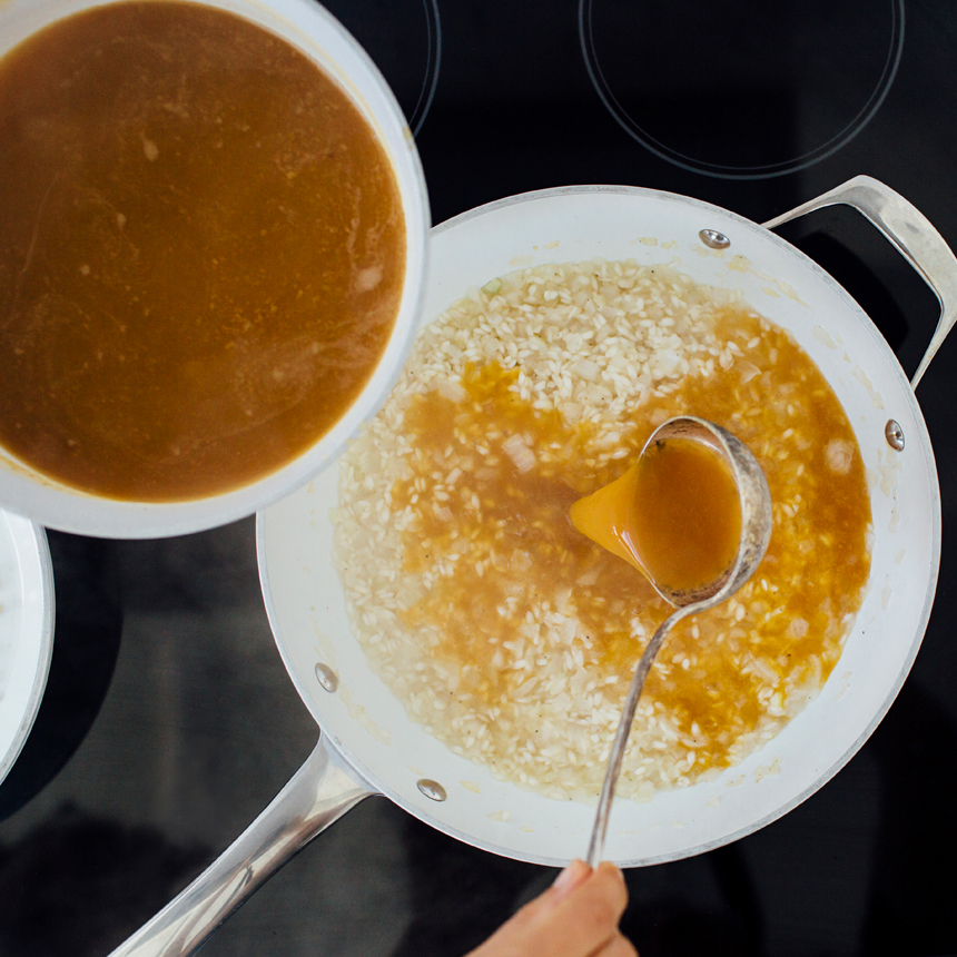 step3 add butternut squash puree to risotto