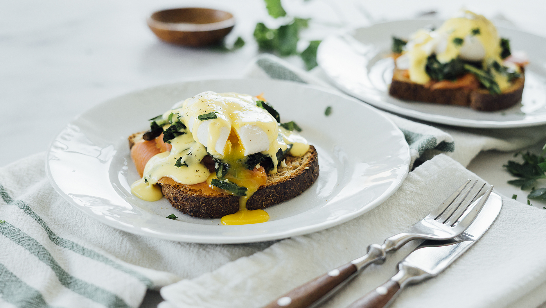 Lox Benedict with Dandelion Greens Hero