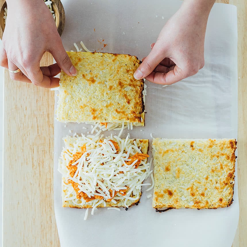 Buffalo Chicken Grilled Cheese with Cauliflower Crust Step4