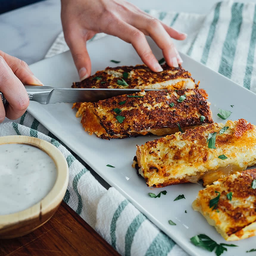 Buffalo Chicken Grilled Cheese with Cauliflower Crust Step6