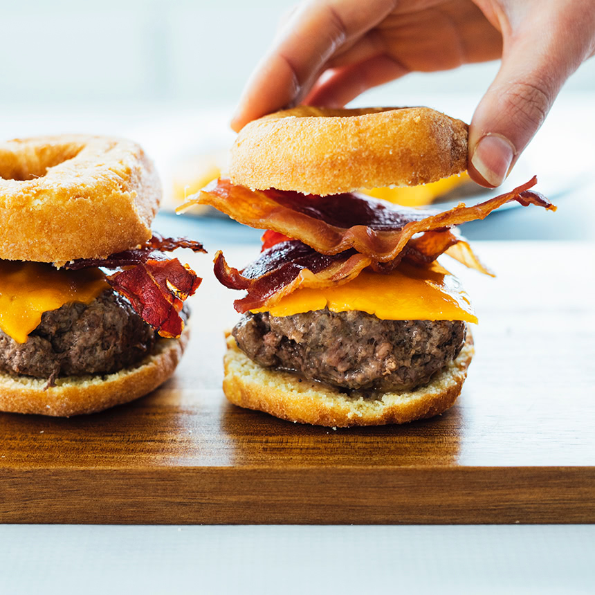Donut Burger with Cheddar  Bacon Step5