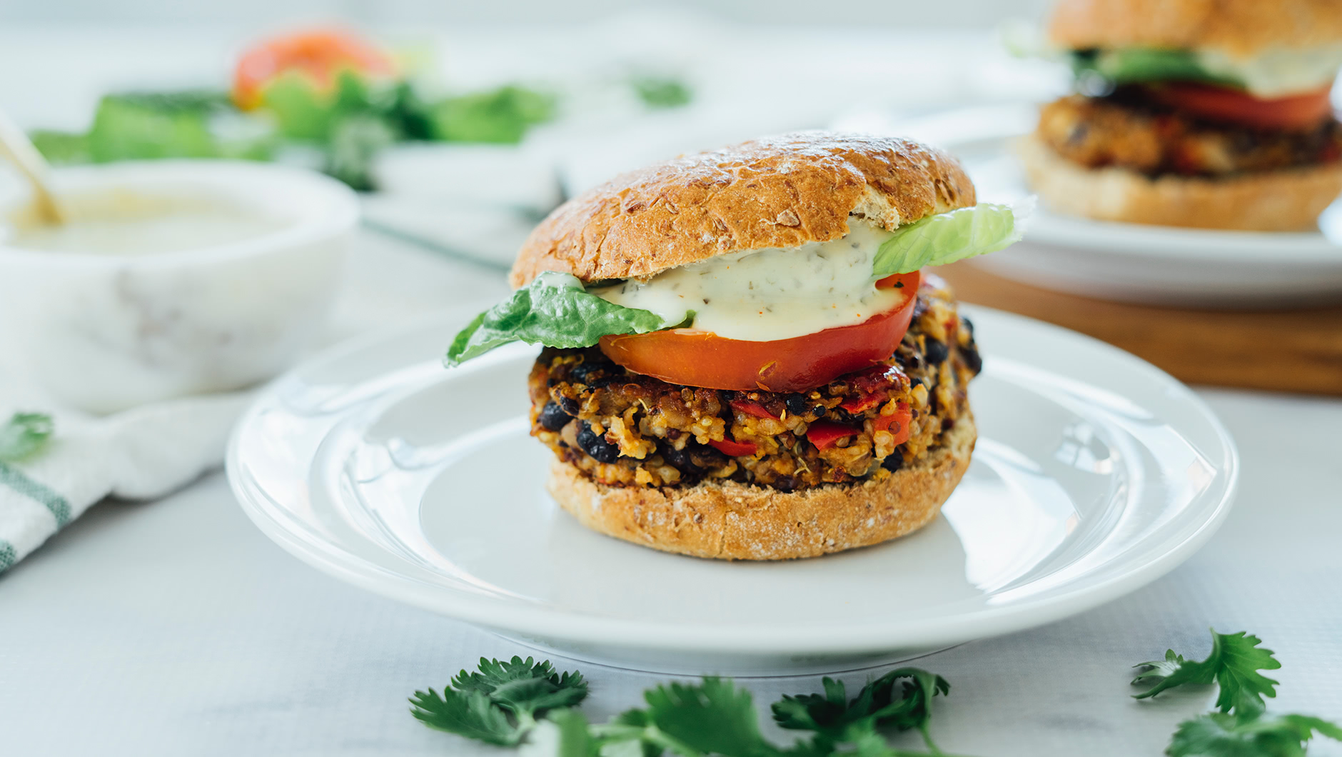 Quinoa and Black Bean Veggie Burger Hero